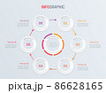Red timeline infographic design vector. 6 steps, rounded workflow layout. Vector infographic timeline template. 86628165