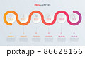 Red timeline infographic design vector. 6 options, circle workflow layout. Vector infographic timeline template. 86628166