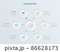 Vector infographics timeline design template with circle elements. Content, schedule, timeline, diagram, workflow, business, infographic, flowchart. 6 options infographic. 86628173