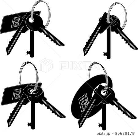 simplified image of a bunch of door keys with keyring and digital numbers simplified image of a bunch of door keys with keyring and digital numbers 86628179
