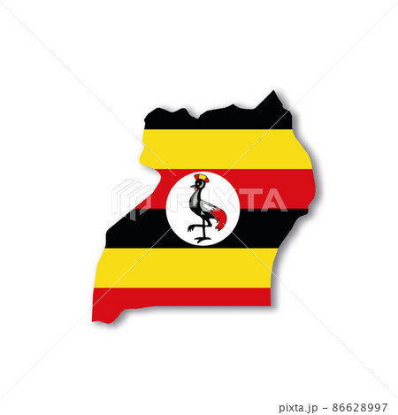Uganda national flag in a shape of country map