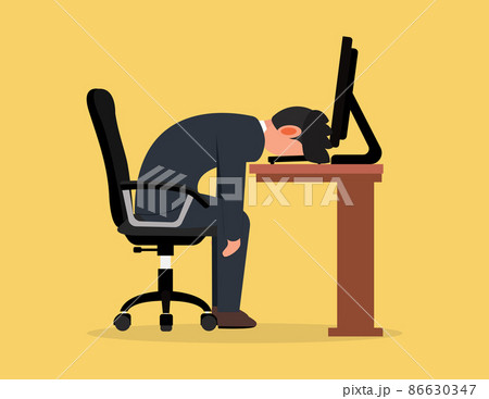 Exhausted sick tired businessman in office. Frustrated worker mental health problems 86630347