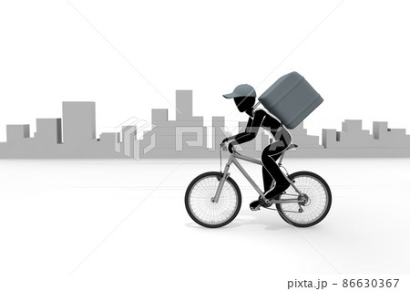 自転車で配達。バイクで料理を配達する。宅配の仕事をする人物。デリバリーのアルバイト。 86630367