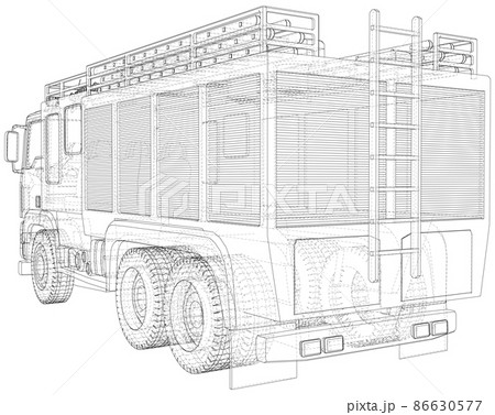 Wire-frame Fire truck. Fire Engine outline Vector Illustration of truck 86630577