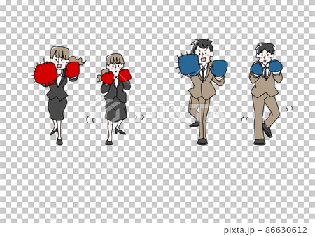 A set of businessmen wearing boxing gloves, a comical handwritten person vector A set of businessmen wearing boxing gloves, a comical handwritten person vector 86630612