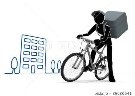 料理を配達する仕事。スピード早く届ける。バイクで料理をデリバリー。宅配アルバイトをする人物。 86630641