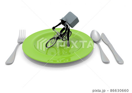 料理を配達する仕事。スピード早く届ける。バイクで料理をデリバリー。宅配アルバイトをする人物。 86630660
