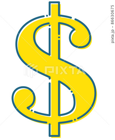 ドルマーク 記号 文字 黄色 破線 掠れのイラスト素材