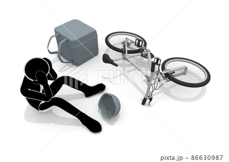 デリバリー中の交通事故。トラックとバイクが衝突。自転車で人とぶつかる。交通事故で怪我をする。 デリバリー中の交通事故。トラックとバイクが衝突。自転車で人とぶつかる。交通事故で怪我をする。 86630987