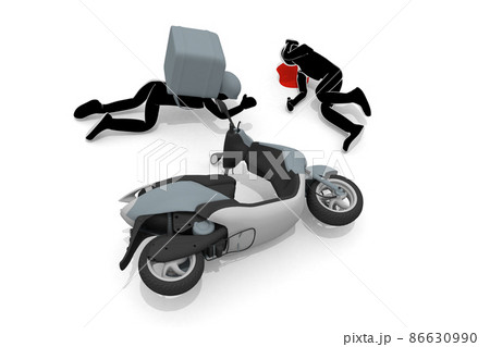 デリバリー中の交通事故。トラックとバイクが衝突。自転車で人とぶつかる。交通事故で怪我をする。 86630990