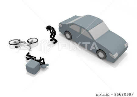 デリバリー中の交通事故。トラックとバイクが衝突。自転車で人とぶつかる。交通事故で怪我をする。 86630997