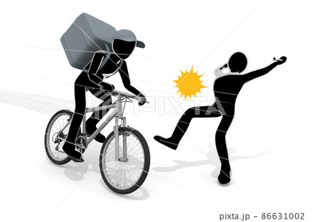 デリバリー中の交通事故。トラックとバイクが衝突。自転車で人とぶつかる。交通事故で怪我をする。 86631002