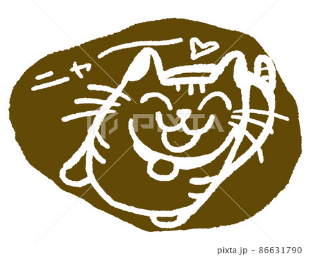 線画で描く猫　にっこり顔の見上げて鳴く猫 86631790