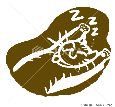 線画で描く猫　へそ天で寝る上半身猫 86631792