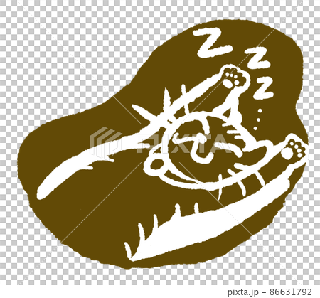 線画で描く猫　へそ天で寝る上半身猫 86631792