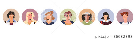 Flat smiling young people avatar set 86632398