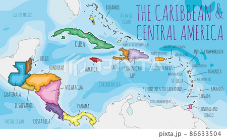 Political Caribbean and Central America Map vector illustration with different colors for each country. Editable and clearly labeled layers. 86633504