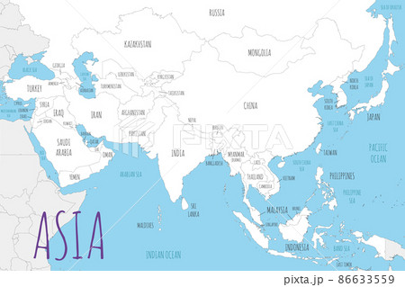 Political Asia Map vector illustration with countries in white color. Editable and clearly labeled layers. 86633559