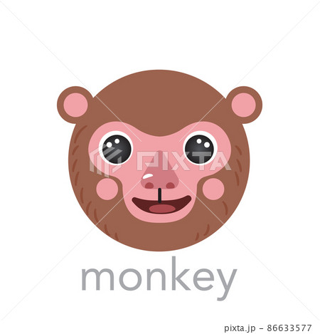 Monkey Cute portrait with name text smiley head cartoon round shape animal face, isolated vector icon illustration Monkey Cute portrait with name text smiley head cartoon round shape animal face, isolated vector icon illustration 86633577
