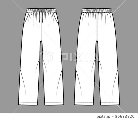 Pull-On Pants Sport training shorts technical fashion illustration with elastic low waist, rise, drawstrings, pockets Pull-On Pants Sport training shorts technical fashion illustration with elastic low waist, rise, drawstrings, pockets 86633820