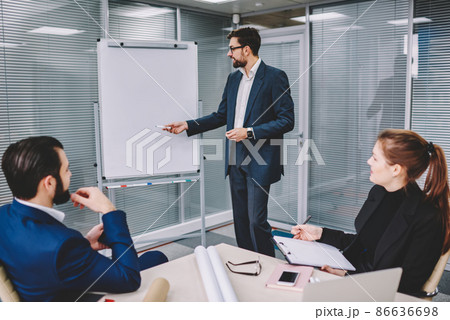 Business people discussing project in office Business people discussing project in office 86636698