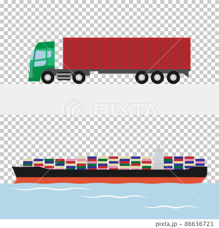 トレーラーとコンテナ船 86636721