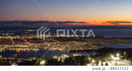 View of Top of Grouse Mountain Ski Resort with the City in the background View of Top of Grouse Mountain Ski Resort with the City in the background 86637122