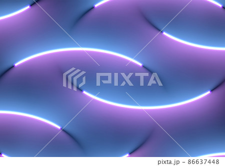 Neon illumination background. Abstract 80s or synthwave styled backdrop with blue and purple lamp on the wallpaper. 86637448