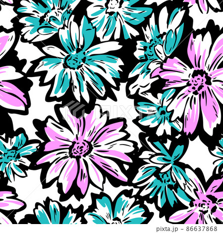 Floral seamless pattern. Hand drawn large flower buds. Brush strokes. Botanical background. Summer garden texture. 86637868