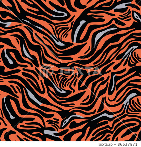 Geometric seamless pattern made of curved wavy lines. Artistic zebra stripes background. Rippled water texture ornament. 86637871