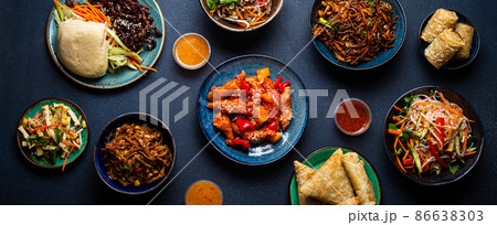 Set of assorted Chinese dishes on table Set of assorted Chinese dishes on table 86638303