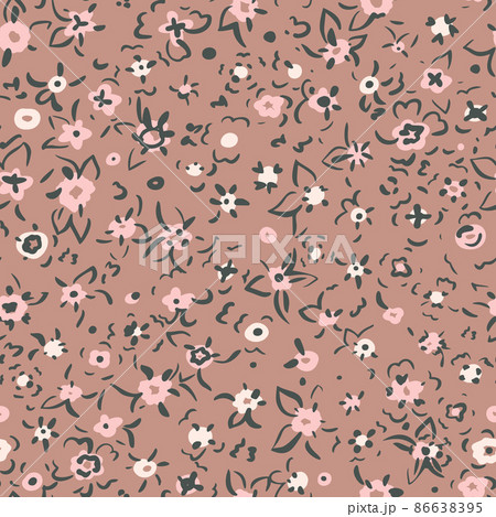 Small flowers seamless pattern. Simple floral texture. Daysy silhouettes and line drawing. Different meadow plants. Summer botanical background. For fabric and texture, 86638395