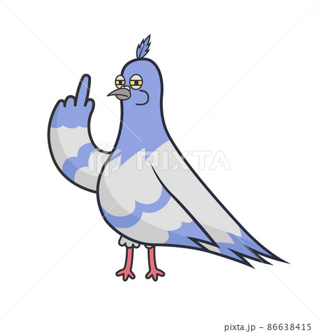 Vector funny illustration of the dove with hand gesture fuck. Sticker of the vulgar bird. Template of print for t-shirts. 86638415