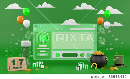 E-commerce concept on St. Patrick's Day, Shopping online and delivery service on mobile application., 3d rendering. 86638452