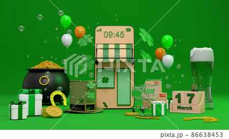 E-commerce concept on St. Patrick's Day, Shopping online and delivery service on mobile application., 3d rendering. 86638453