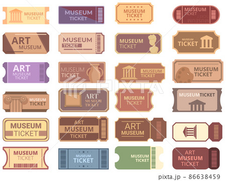 Museum ticket icons set cartoon vector. Gallery sculpture 86638459