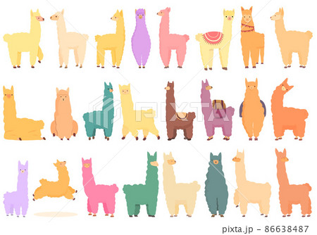 Lama icons set cartoon vector. Animal alpaca 86638487