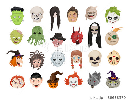 A collection of avatars of popular characters. Halloween fantasy character heads. Illustration for creating stickers. A collection of avatars of popular characters. Halloween fantasy character heads. Illustration for creating stickers. 86638570