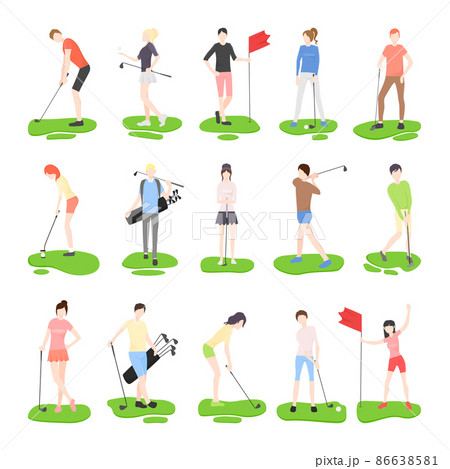 Collection of vector illustrations with characters playing golf. Collection of vector illustrations with characters playing golf. 86638581