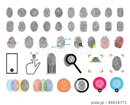 Fingerprint set. Fingerprint recognition process. Fingerprint set. Fingerprint recognition process. 86638771