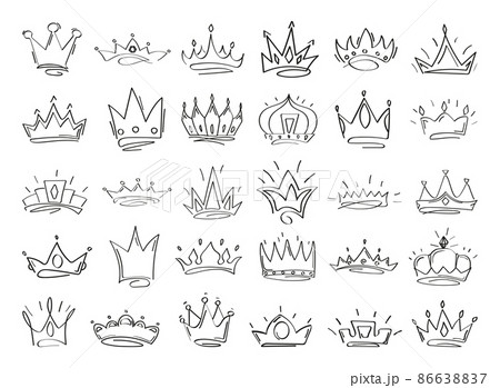 Collection of linear crowns in doodle style. Collection of linear crowns in doodle style. 86638837
