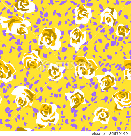 Seamless pattern made of roses buds with petals scattered. Flat cut out paper style. Floral collage. Summer botanical background in modern manner. Nature motif for textile and fabric texture. Seamless pattern made of roses buds with petals scattered. Flat cut out paper style. Floral collage. Summer botanical background in modern manner. Nature motif for textile and fabric texture. 86639199