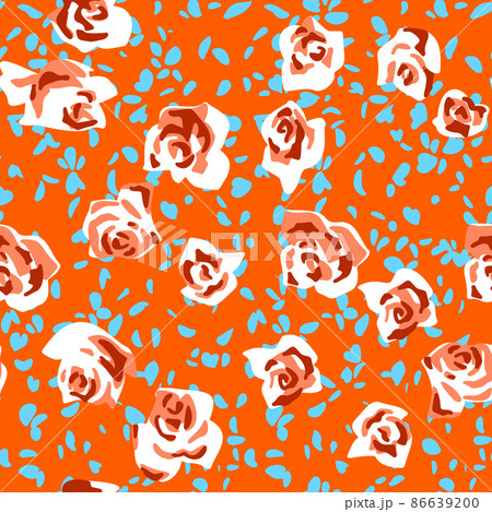 Seamless pattern made of roses buds with petals scattered. Flat cut out paper style. Floral collage. Summer botanical background in modern manner. Nature motif for textile and fabric texture. Seamless pattern made of roses buds with petals scattered. Flat cut out paper style. Floral collage. Summer botanical background in modern manner. Nature motif for textile and fabric texture. 86639200