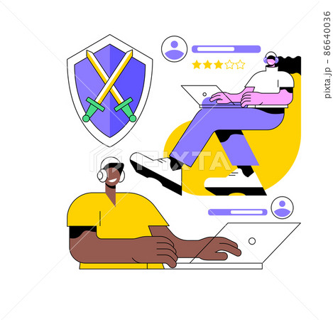 MMORPG abstract concept vector illustration. Browser MMORPG, massive multiplayer game, online pc role-playing games, story-driven quest, gaming app, avatar player scenario abstract metaphor. 86640036