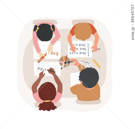 Learn making gaps isolated cartoon vector illustration. Writing exercise, put finger to make gaps between words, language and literacy, early education, preschool training cartoon vector. 86640767
