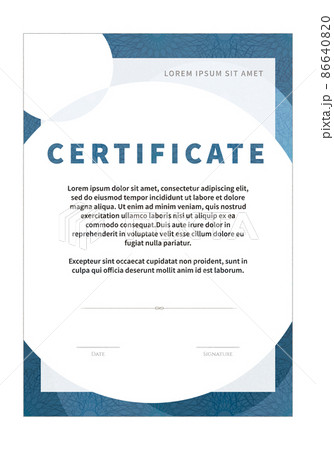 Blue modern certificate with guilloches, vertical template design, blank diploma on white 86640820