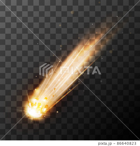 Bright orange meteorite on fire, meteor explosion on transparent background 86640823