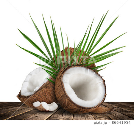 Coconut slice. Coco pieces isolated on white. 86641954