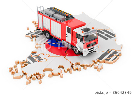 Fire department in South Korea. Fire engine truck on the South Korean map. 3D rendering 86642349