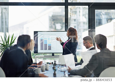 Ironing out the details. Shot of corporate businesspeople meeting in the boardroom. 86643853